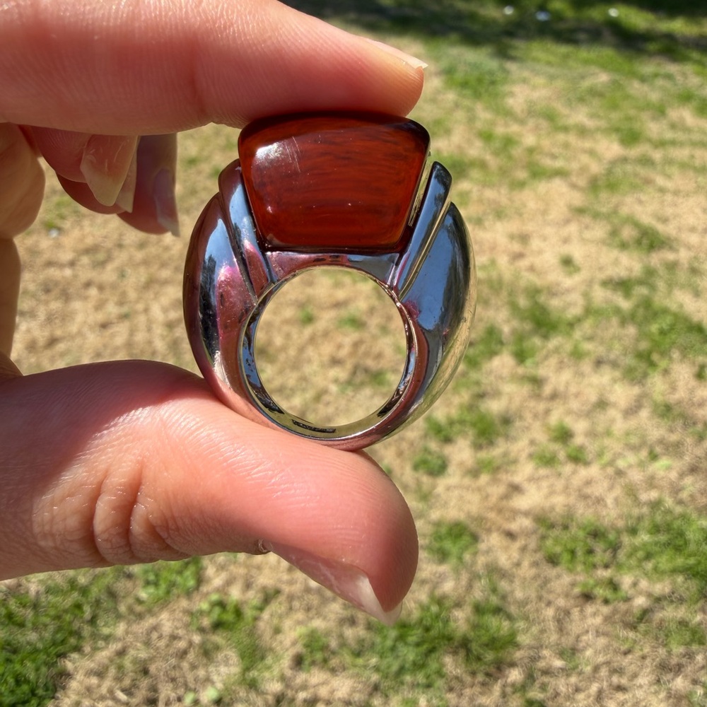 14k Gold Electroplated Red Statement Ring - image 1